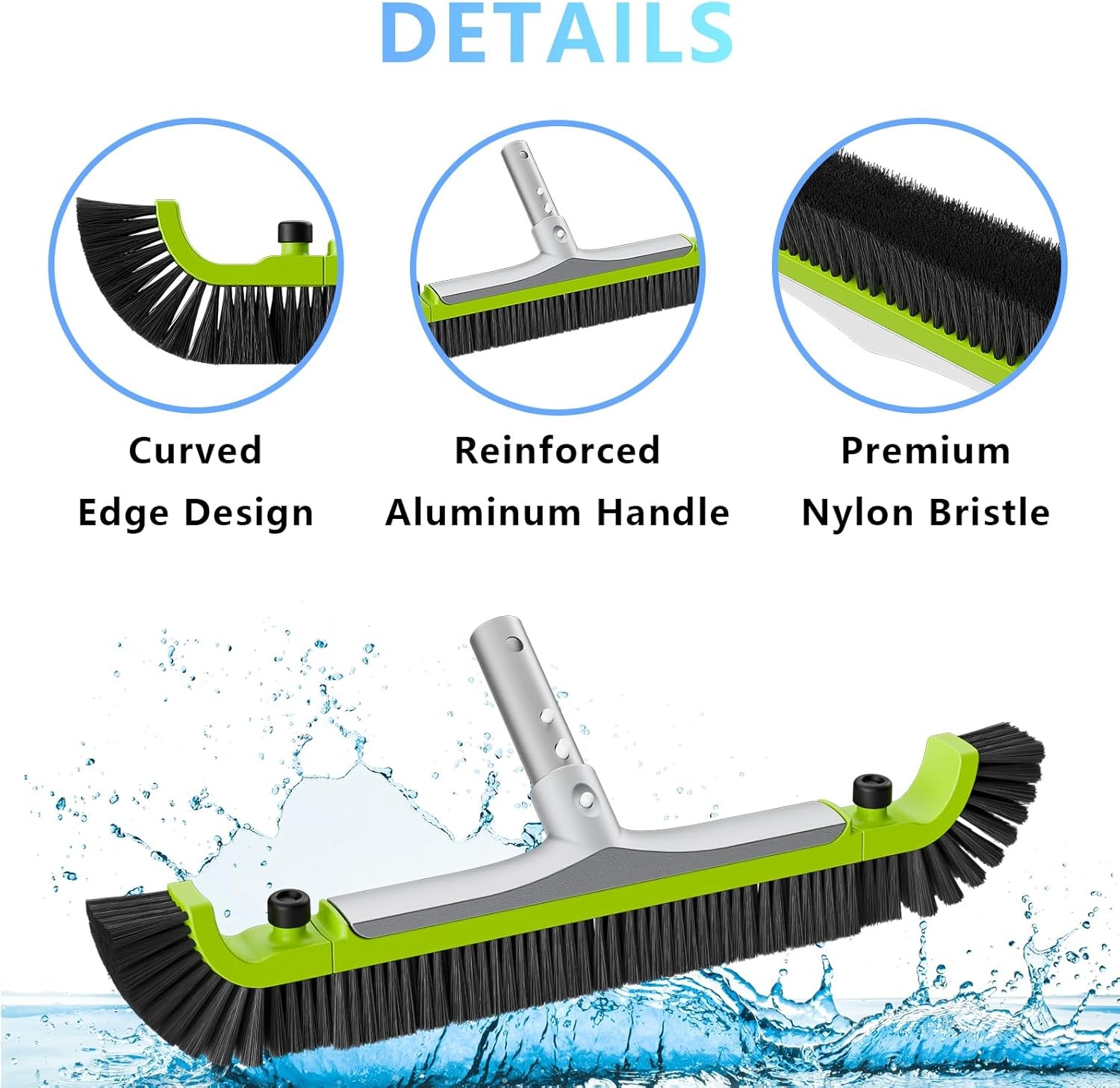 Pool Brush Head 17.5 In Heavy Duty Aluminum Back Scrub Brushes for Wall Cleaning