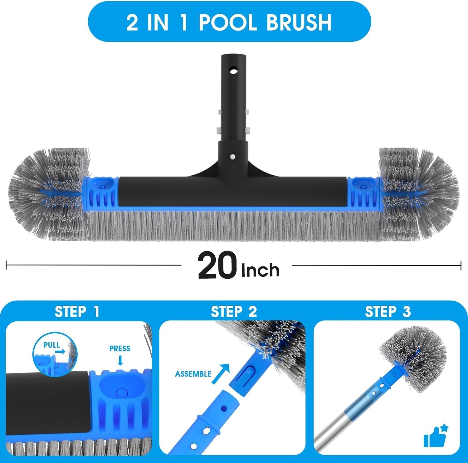 20″ 2 in 1 Pool Brush Head Cobweb Duster Set