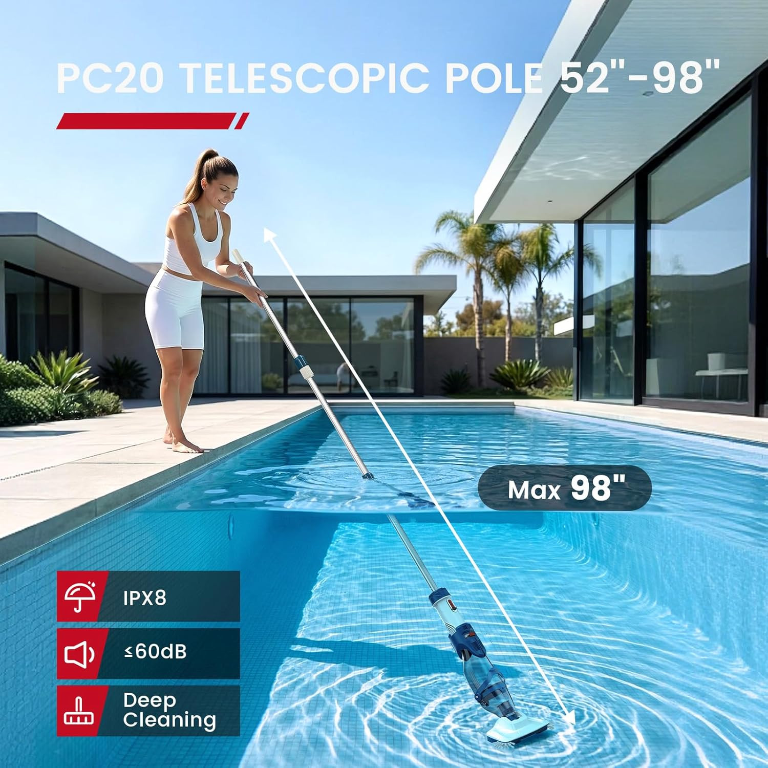 Cordless Pool Vacuum, Upgraded Dual Mode, 22 GPM Powerful Suction, 13.4″ Wide He