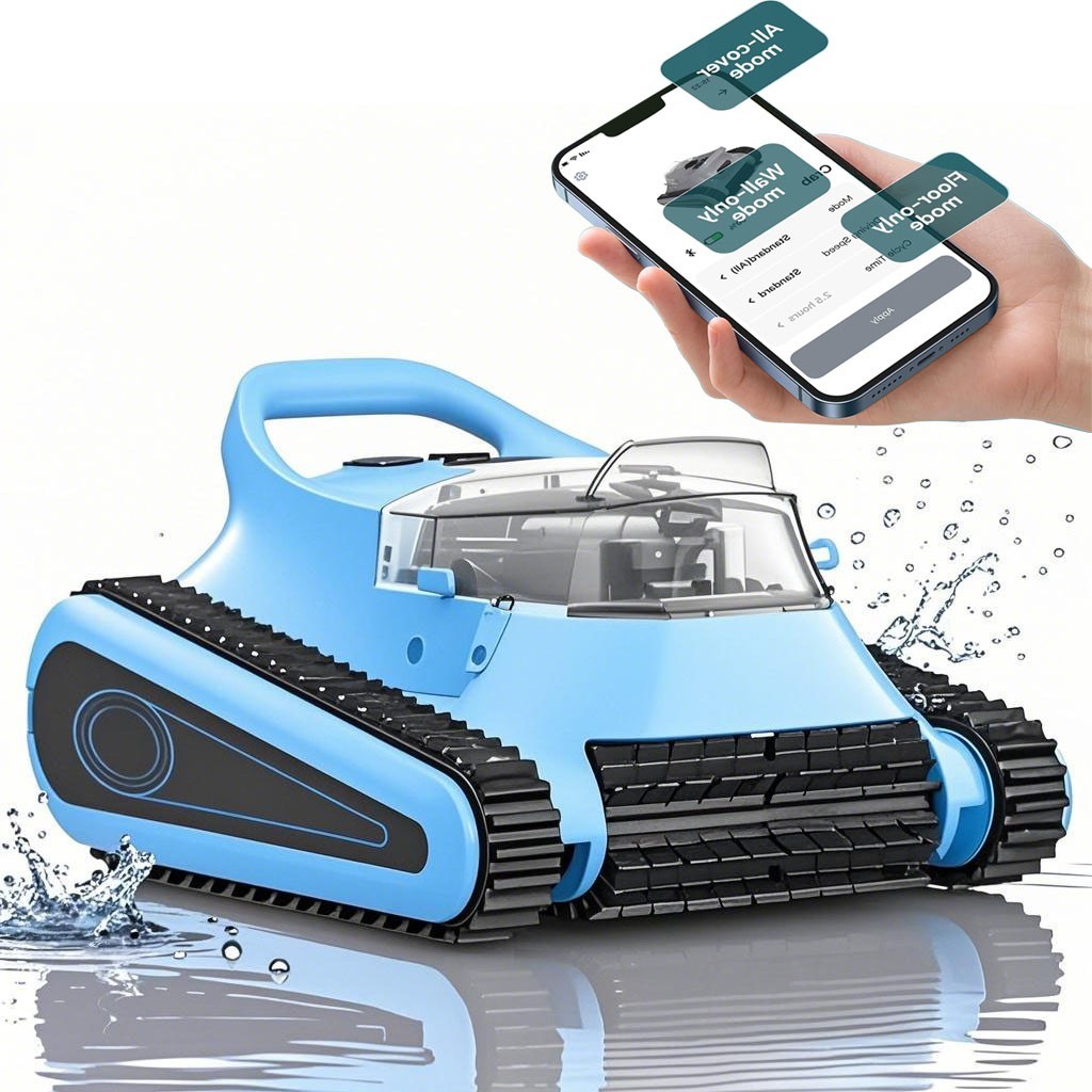 Smart Navigation PoolCleaner Wall and Waterline Cleaning Vacuum APP Control Blau