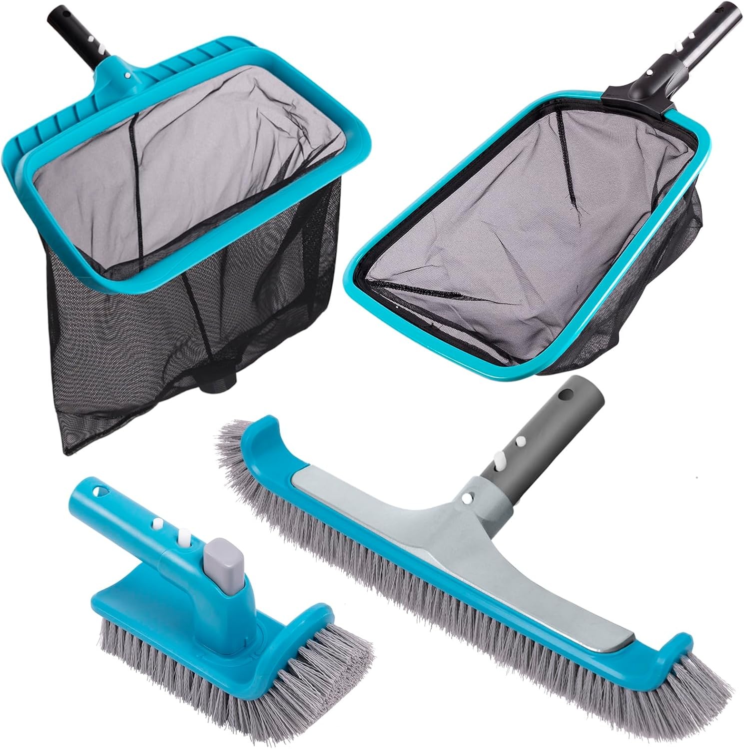 Pool Cleaning Kit 2 Skimmer Nets 17.5 In Curved Brush Rotatable Scrub Head