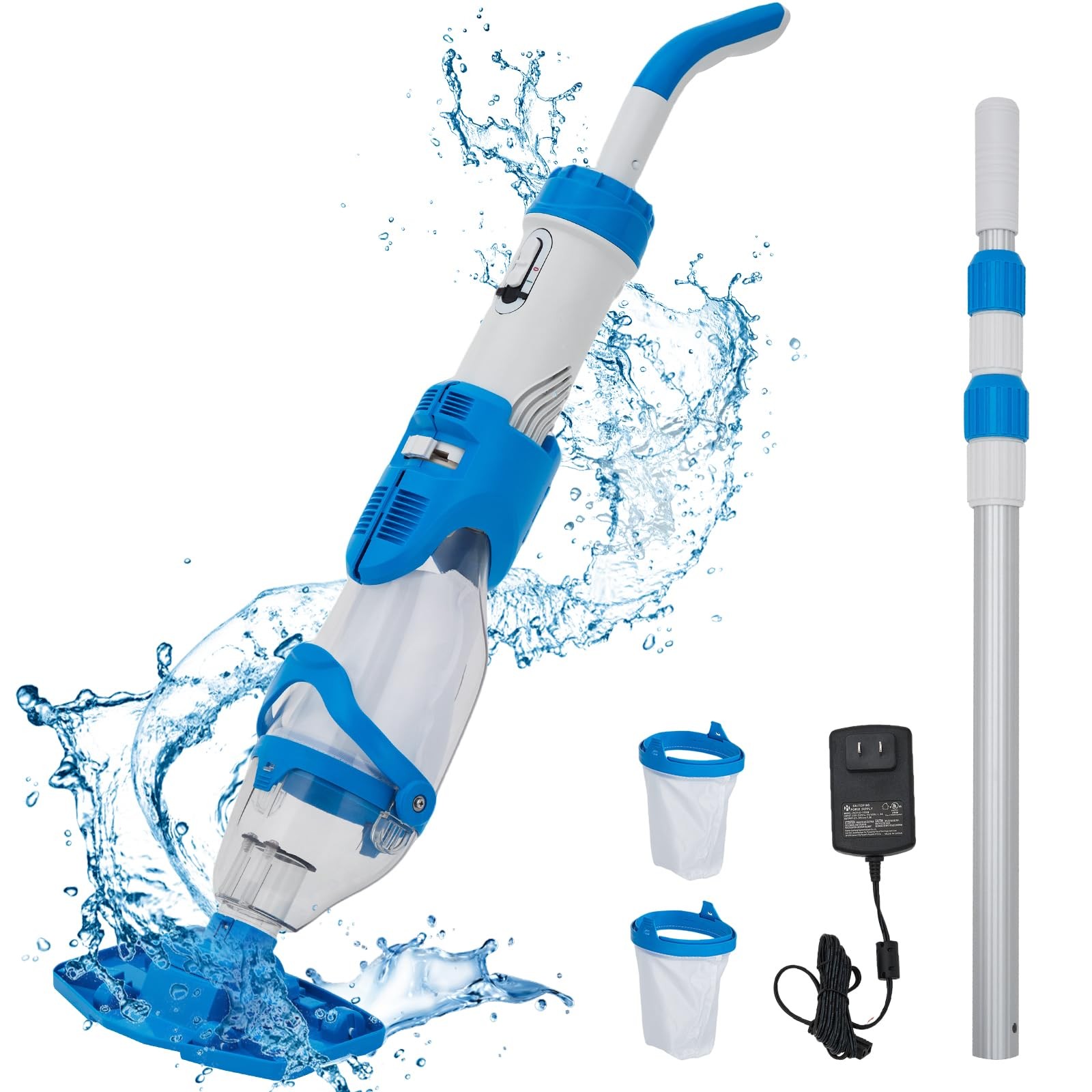 Cordless Rechargeable Pool Vacuum Handheld Cleaner ,with Telescopic Pole 60 Mins