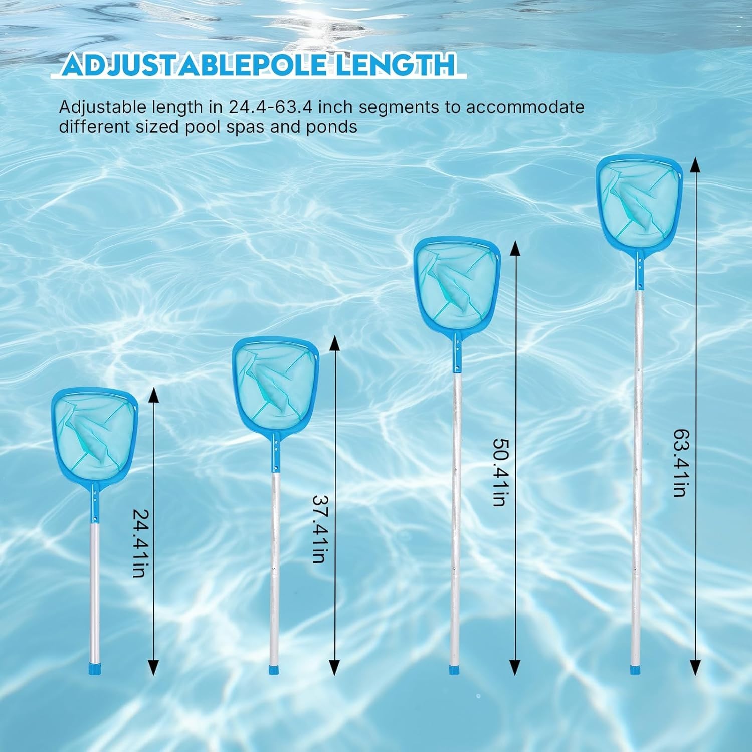 Adjustable Pool Skimmer with Fine Mesh, Aluminum Pole for Inground & Above-Gr…