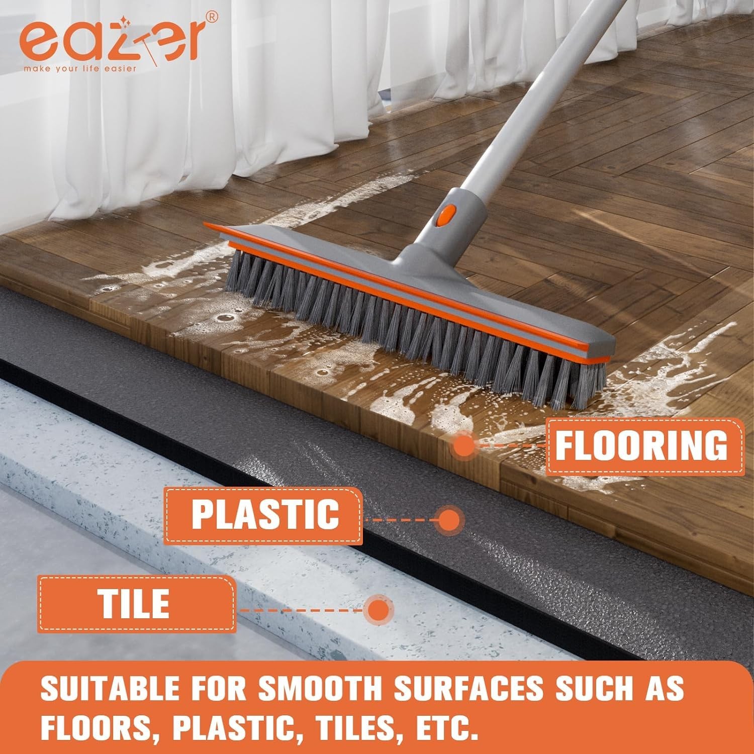 12 Inch Floor Scrub Brush Long Handle Squeegee Concrete Deck Tile Cleaner