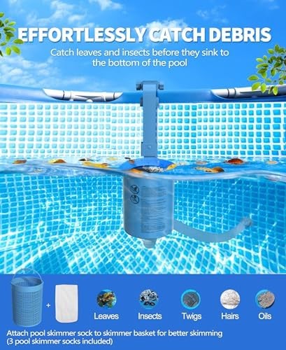 Upgrade Above Ground Pool Skimmer Comes with 3 Socks, Anti-tilt Wall Mount Surfa