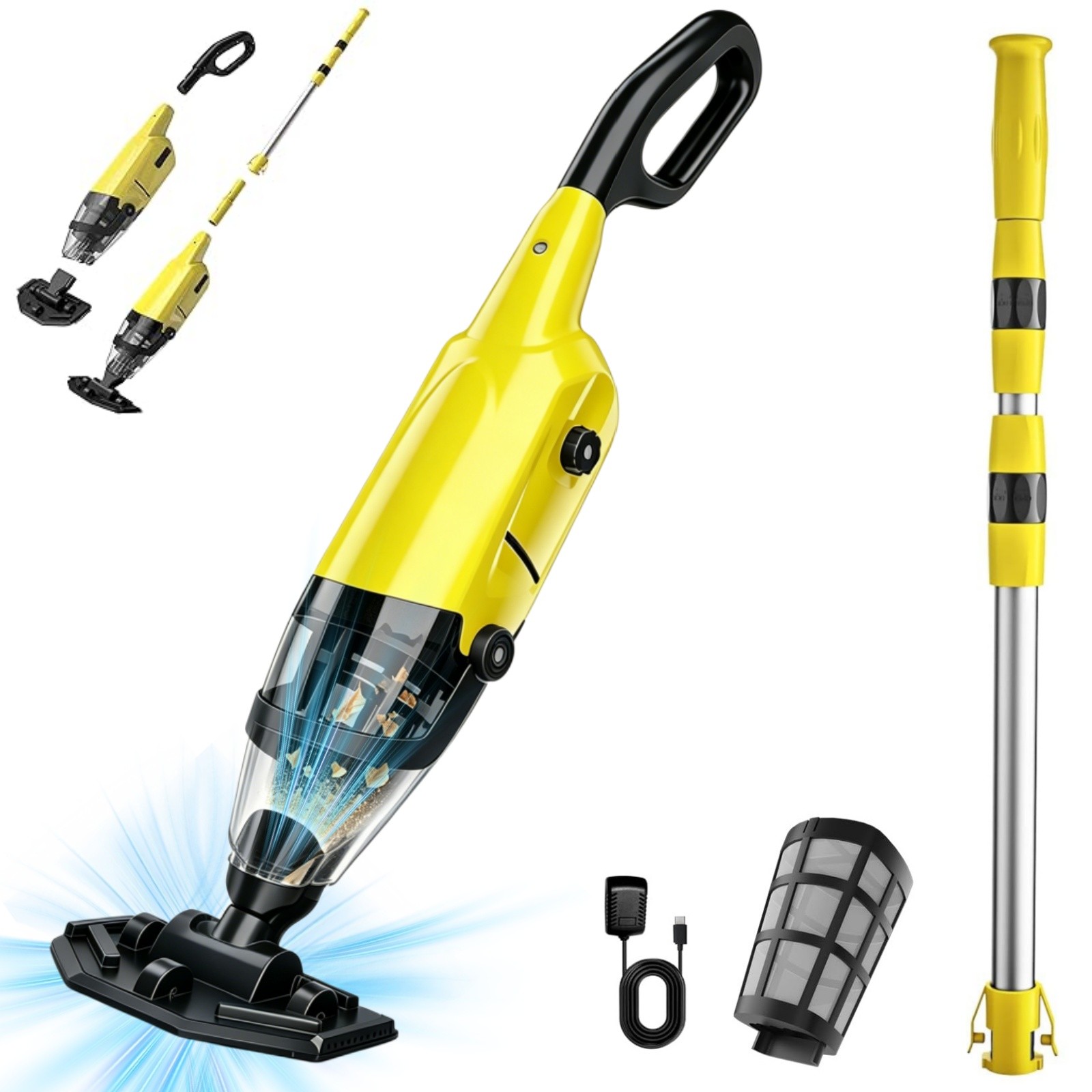 3-IN-1 Cordless Pool Vacuum Rechargeable Handheld Pool Cleaner Runtime 60 Mins