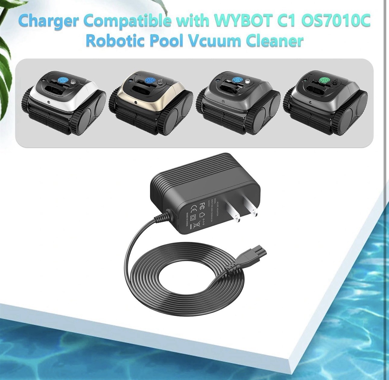 Robotic Pool Vacuum Charger, Compatible Power Cord for Cordless Cleaners