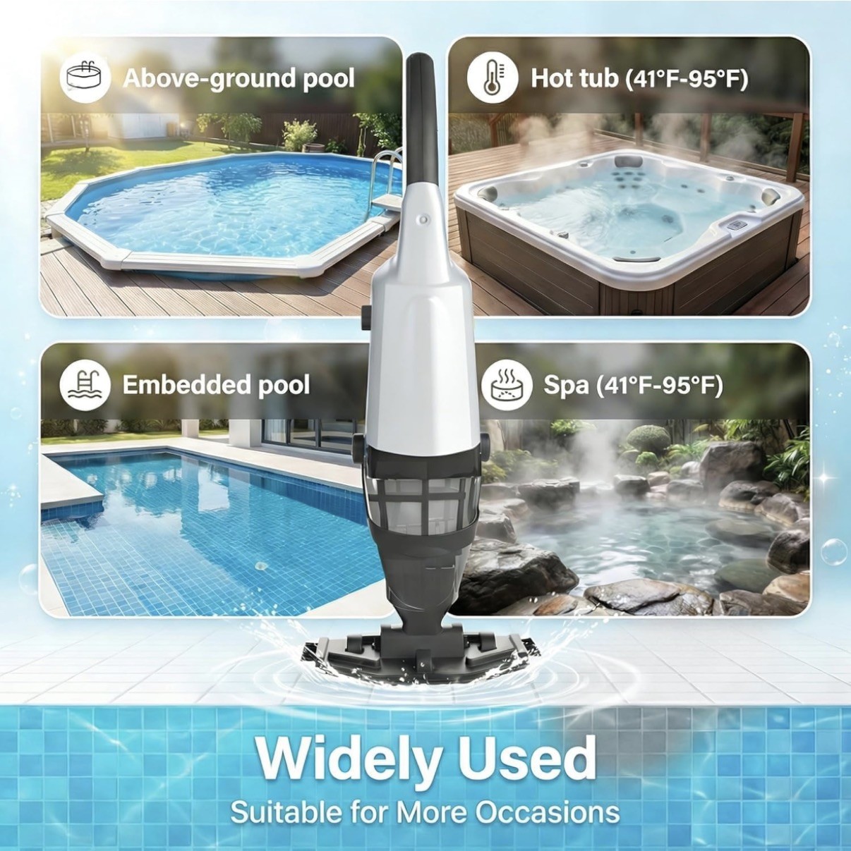 Cordless Rechargeable Pool Vacuum Handheld Cleaner w/ Telescopic Pole 60 Min