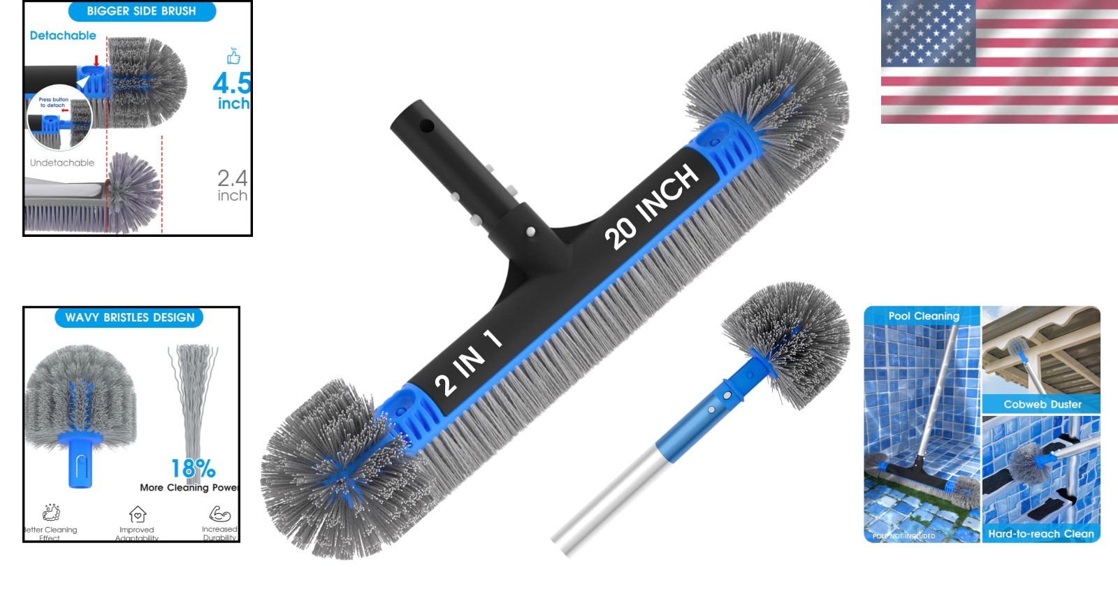 20″ 2 in 1 Pool Brush Head Cobweb Duster Set