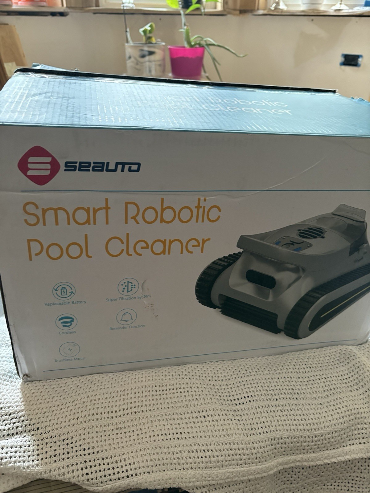 Seauto Smart Robotic Pool Cleaner Cordless Gray/Black w/ Power Cord