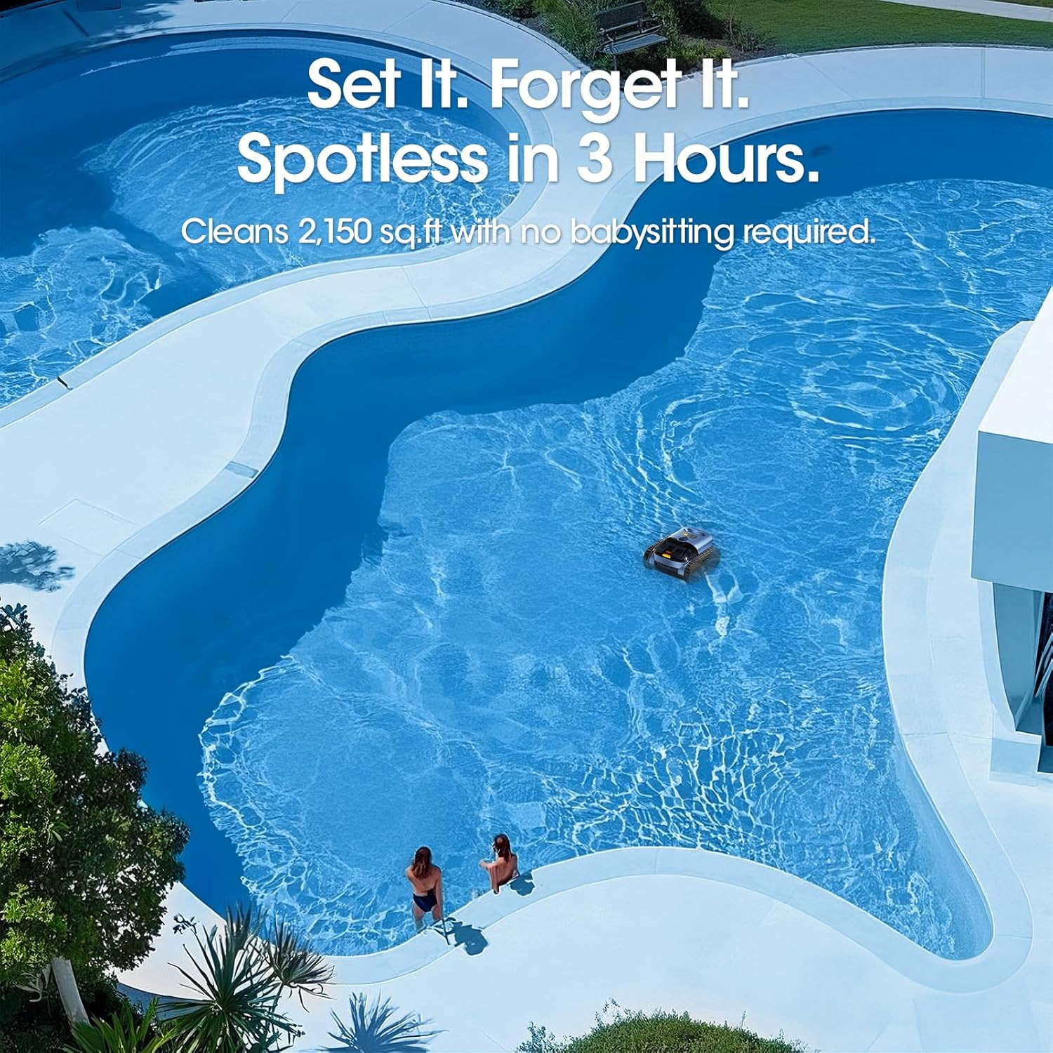 Cordless Robotic Pool Vacuum with Smarter Navigation & Track Drive, Dual 180W Br