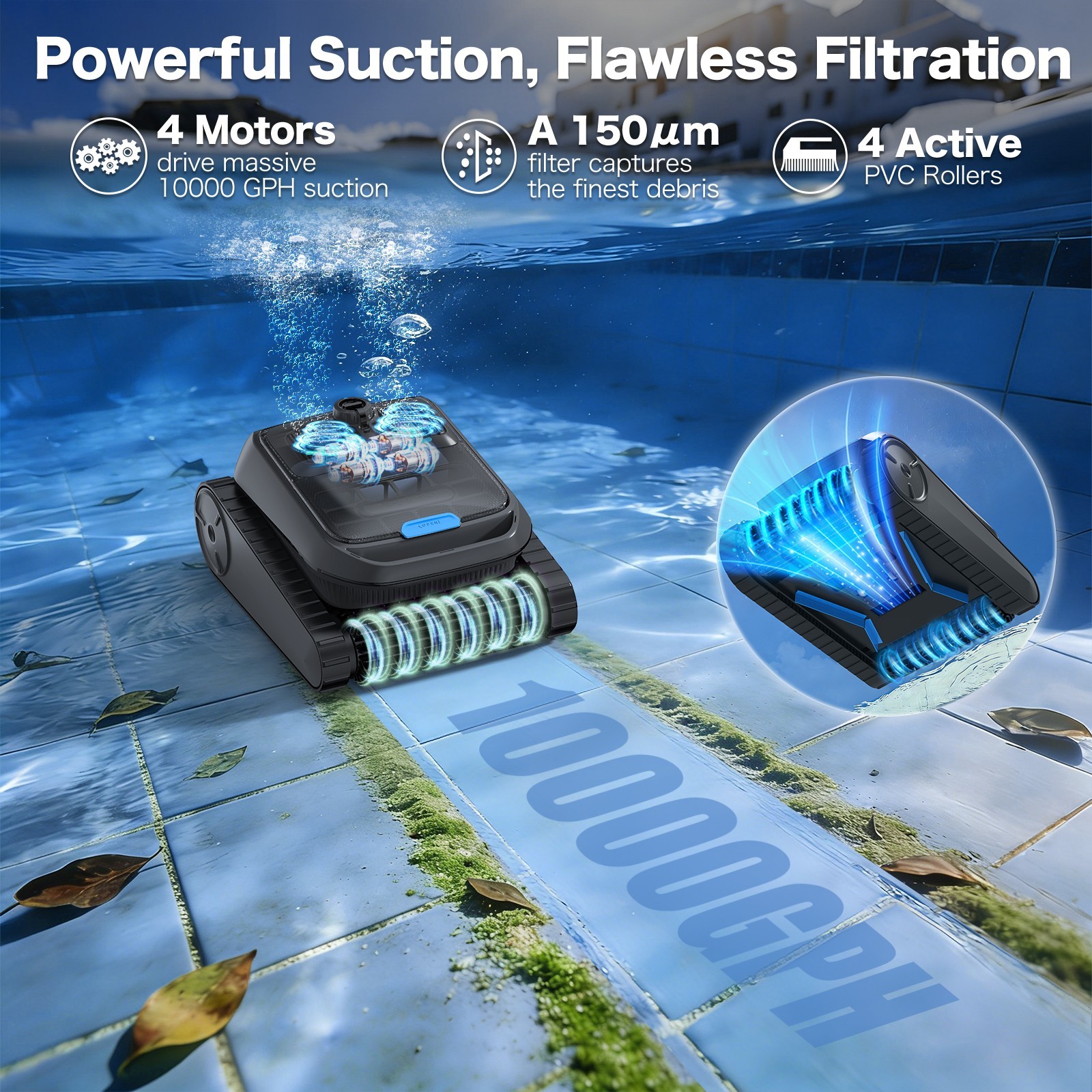 AIRROBO CP400 Automatic Robotic Pool Cleaner Vacuum & Robot Pool Skimmer APP Pro