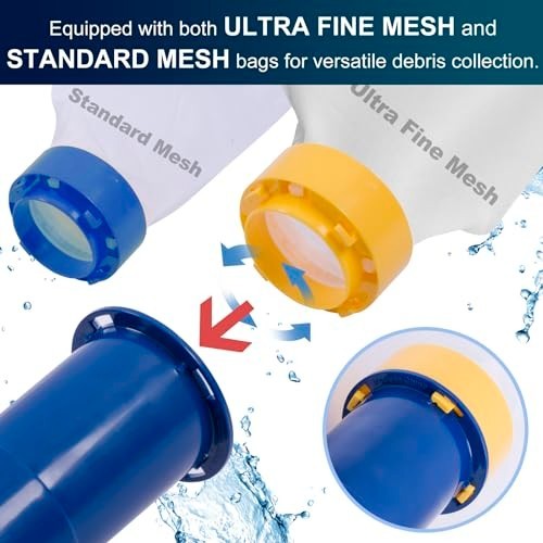 Manual Pool Vacuum 56 Inch Pole Above Ground Double Mesh Bag Twist Lock