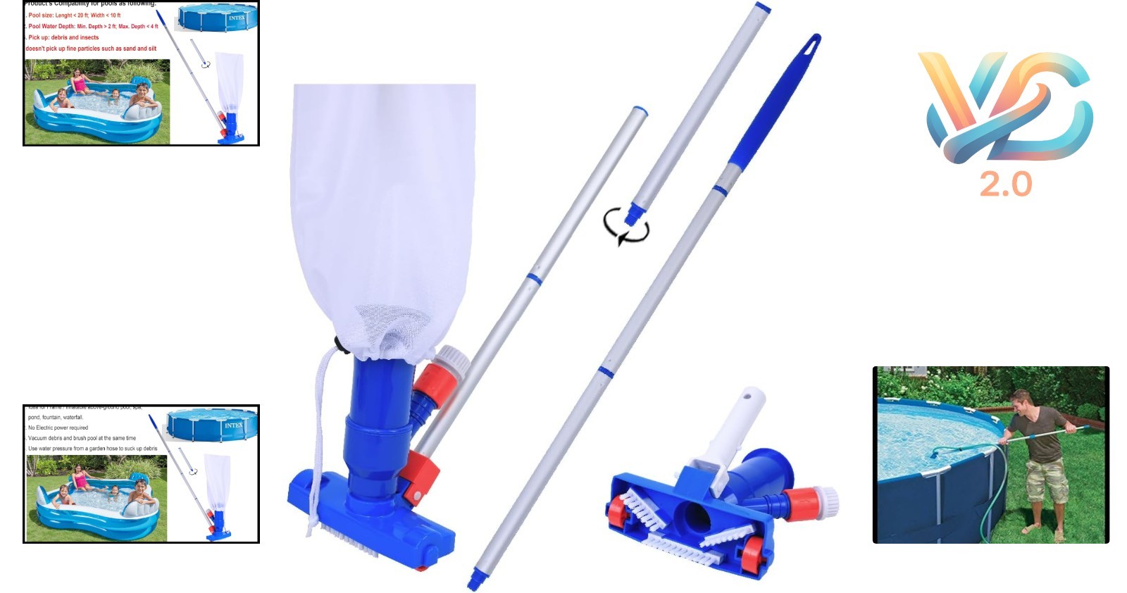 Water Pressure Pool Vacuum Cleaner, Portable for Aboveground Pools Spa