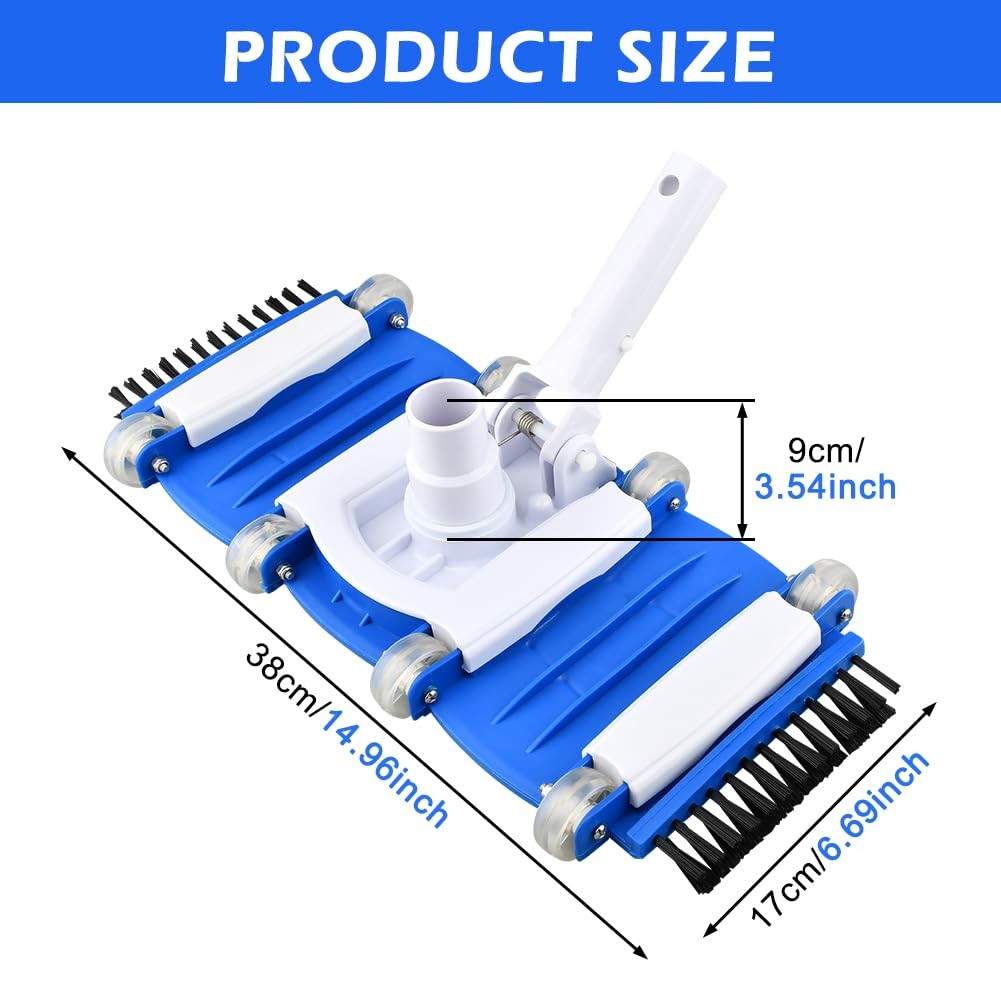 16in Pool Vacuum Head with Side Brushes Wheels Fits 1-1/4 1-1/2in Hose