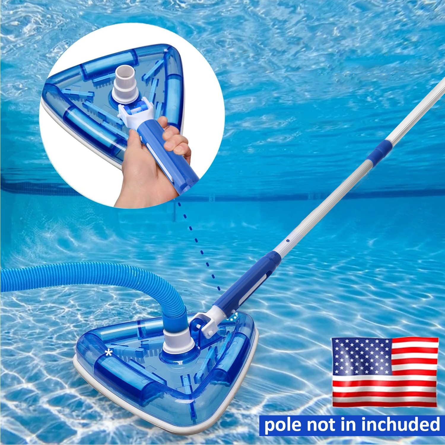 11.4″ Weighted Transparent Triangular Pool Vacuum Head w/ Swivel Hose Connection