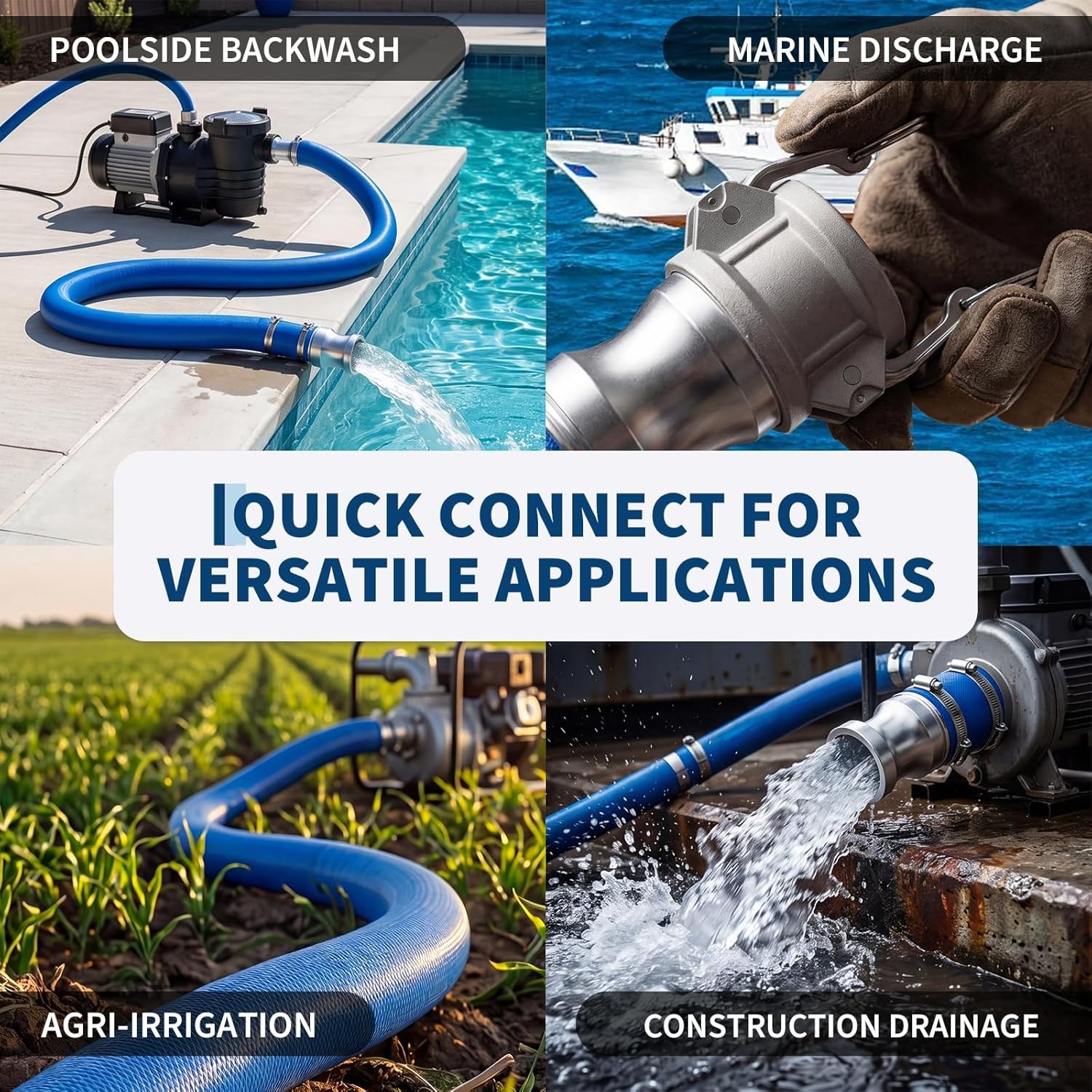 2″x100 ft Discharge Hose Lay Flat Hose PVC Backwash Drain Hose Camlock Fitting