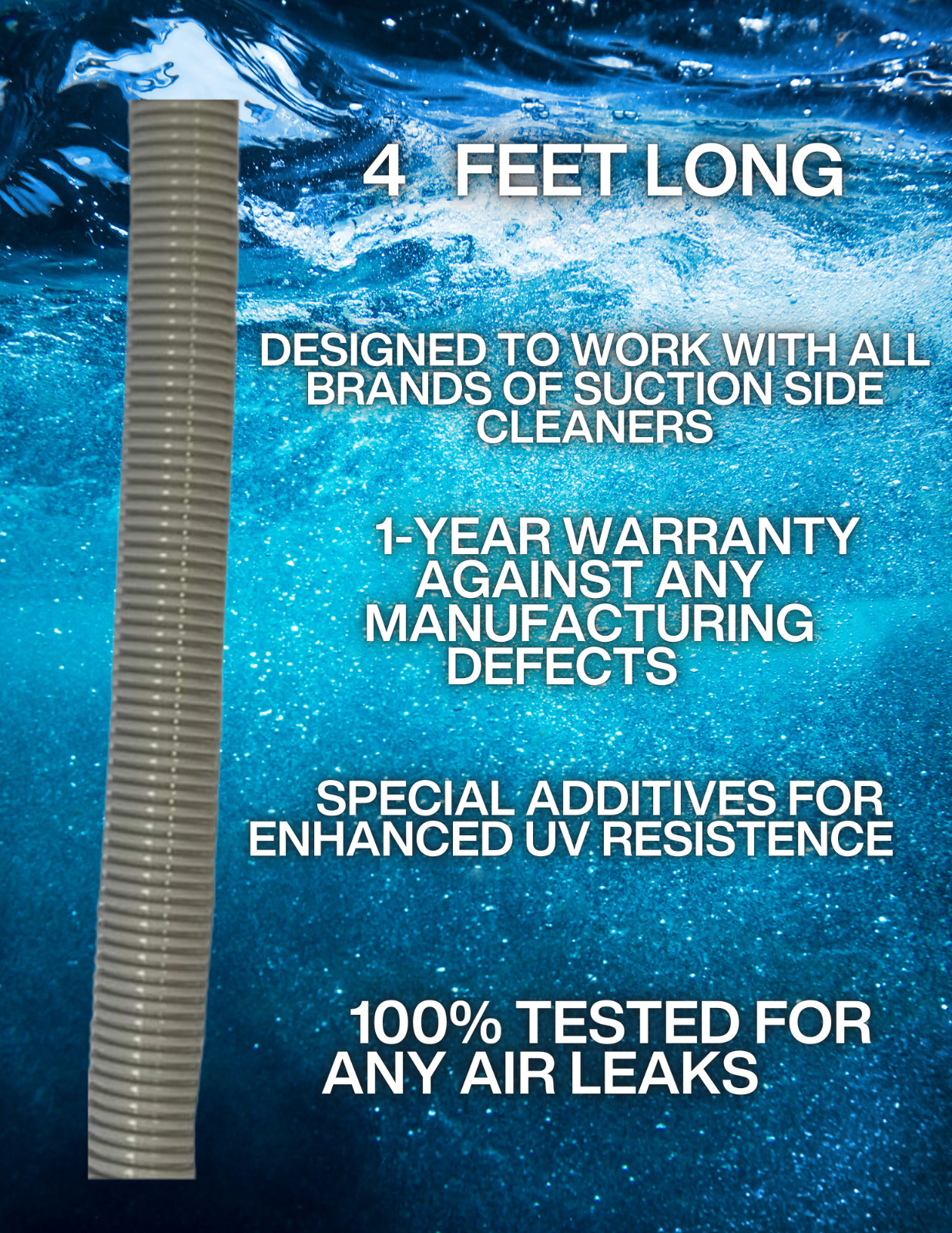 PoolQuip Grey Pool Cleaner Hose for Suction Pool Cleaners