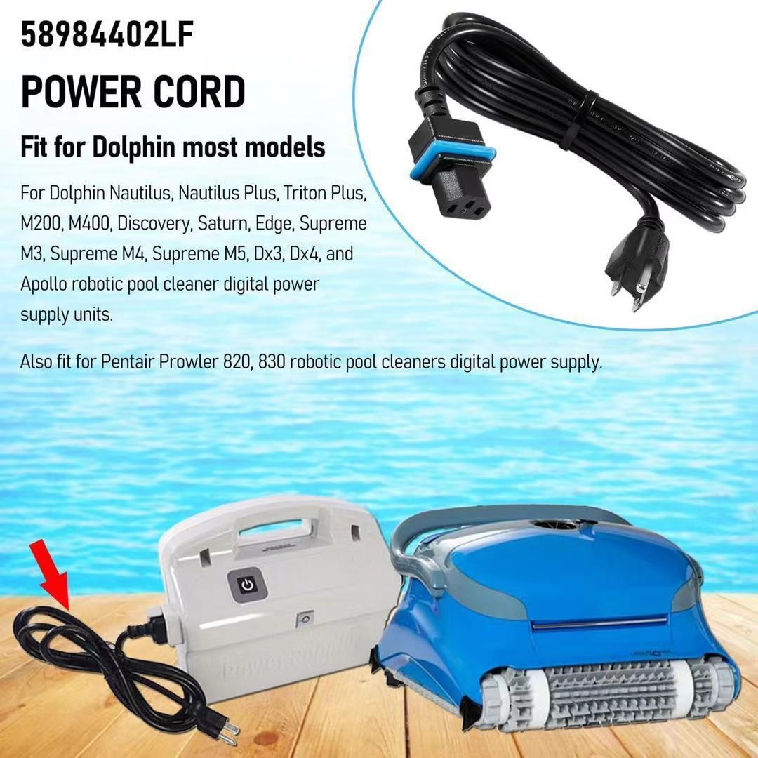 58984402LF Black Power Cord for Dolphin Nautilus Plus Triton Plus 3-Prong
