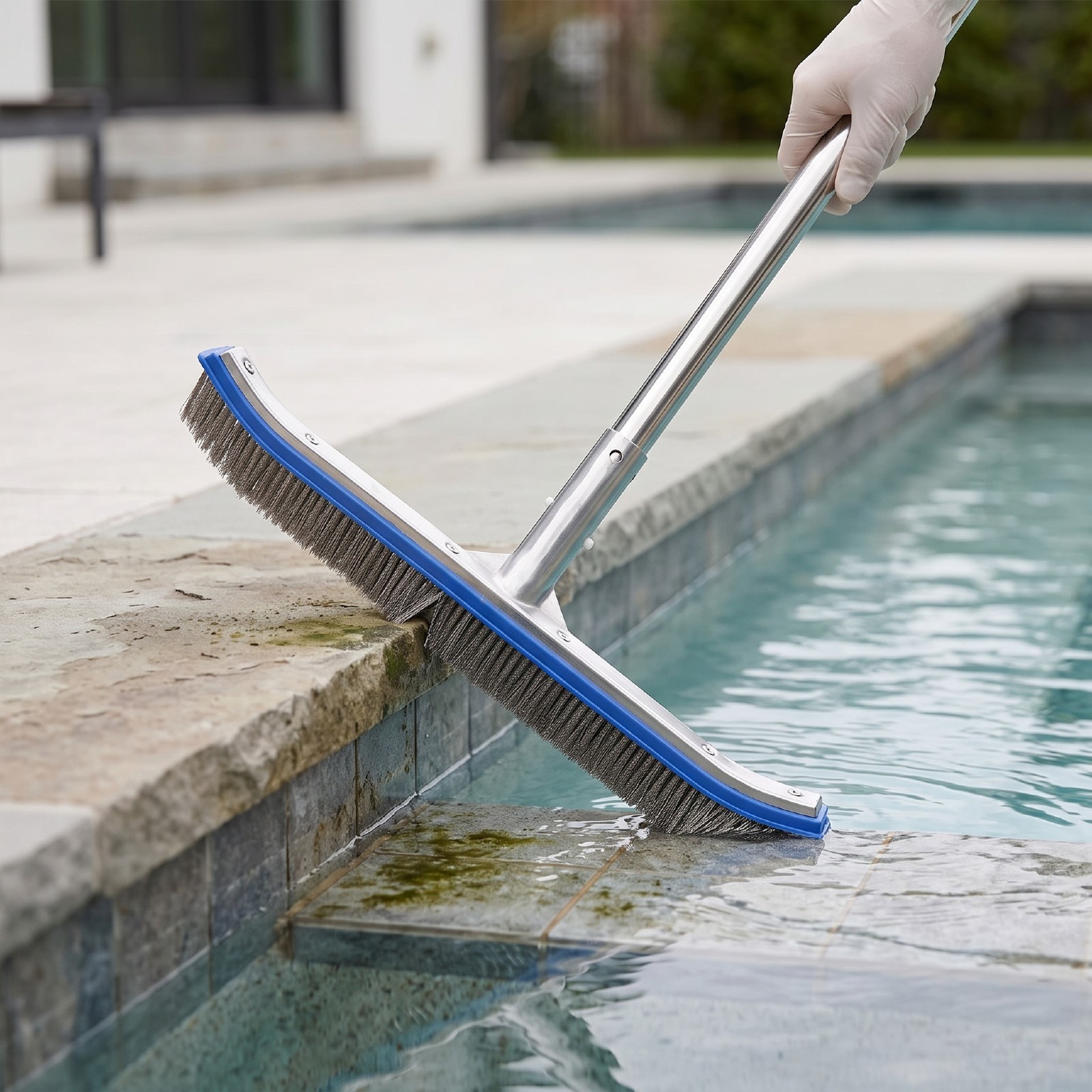 18 Inch Wide Pool Brush Head Curved Ends Nylon Stainless Steel Wire Heavy Du NEW