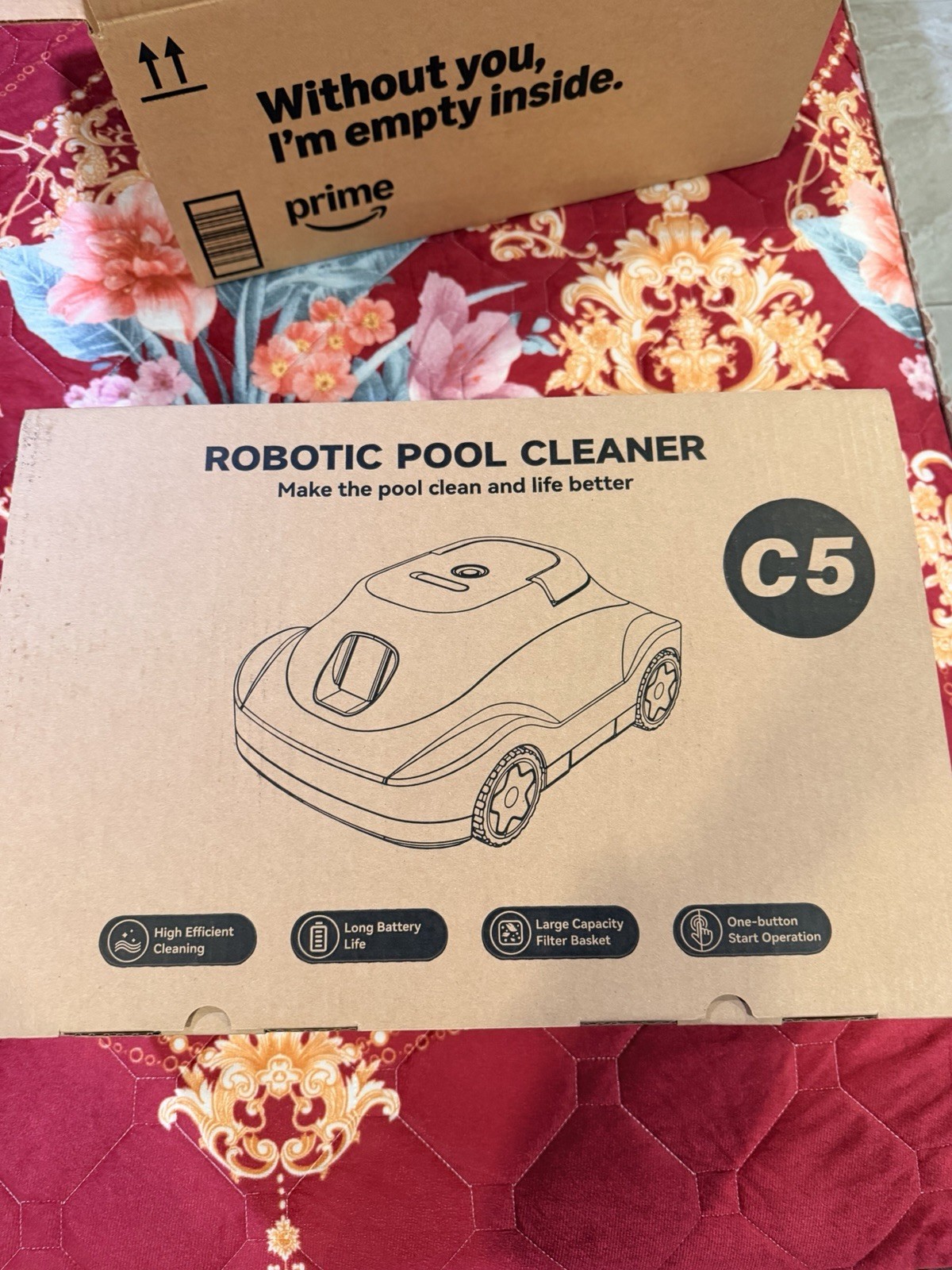 C5 Robotic Pool Cleaner One-Button Start Long Battery Life Black/Blue +Instr