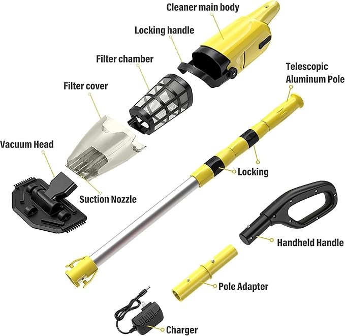 Handheld Pool Vacuum, Rechargeable Pool Cleaner with 6000mAH 60mins Running Time
