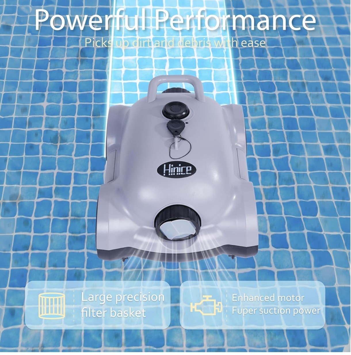 Hinice Cordless Robotic Pool Cleaner, Automatic Vacuum Robot up to 2153 sqf Grey
