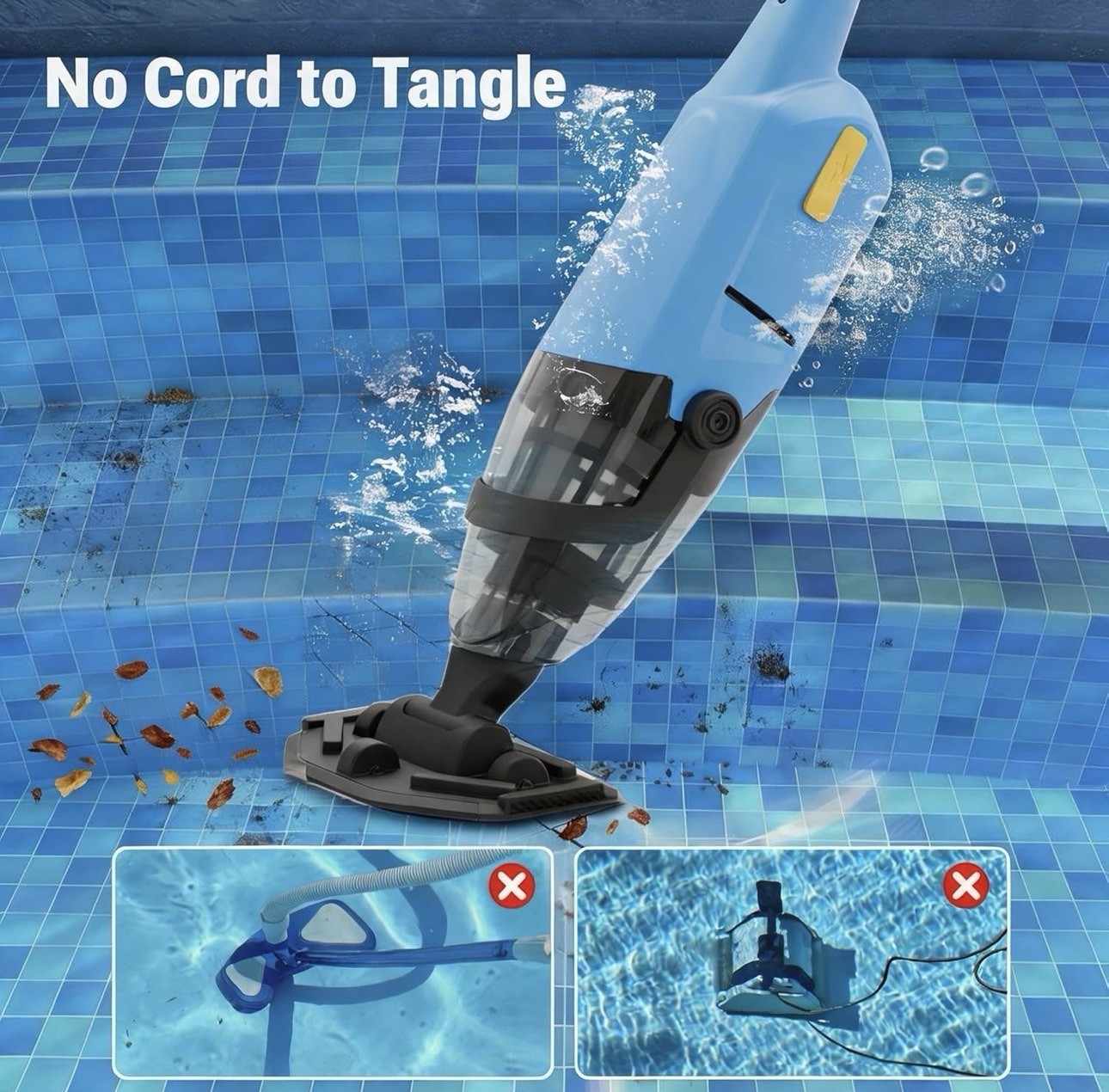 Cordless Pool Vacuum for Above Ground Pool Handheld Pool Cleaner Rechargeable