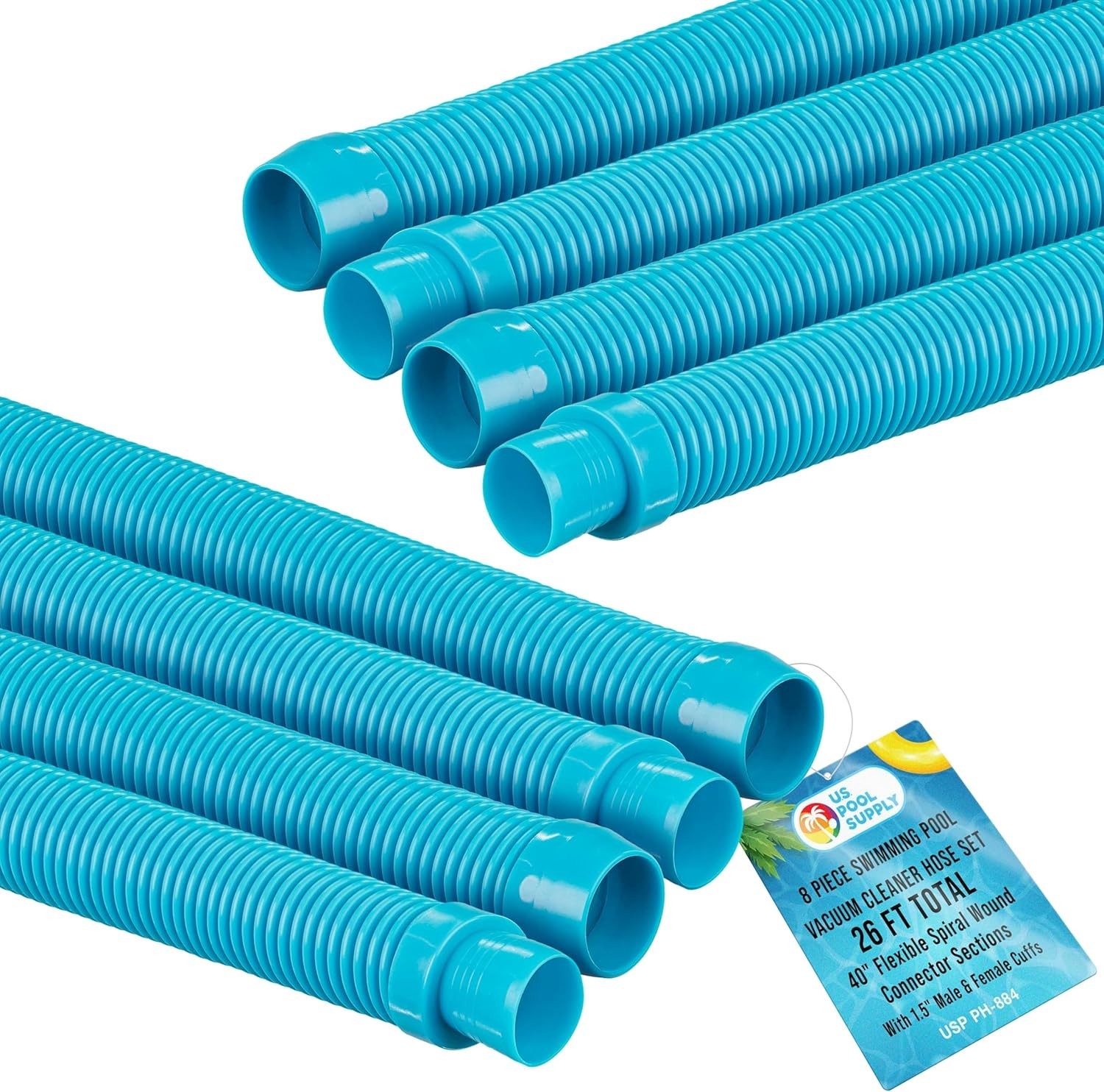 Universal Fit Teal Pool Vacuum Hose Set – 40” Sections for Easy Installation