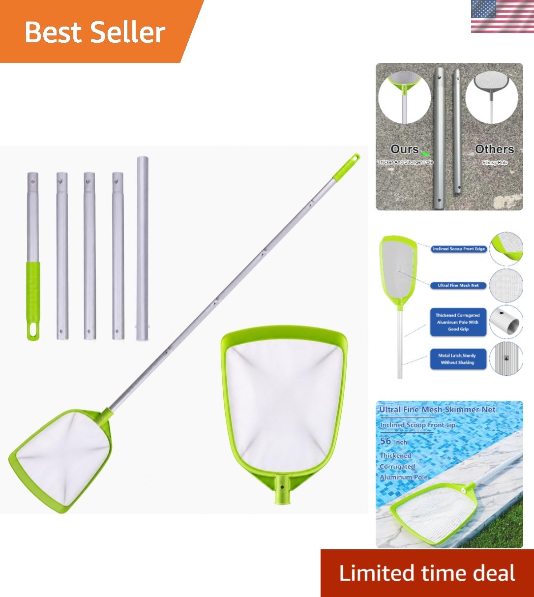 Pool Skimmer Net- Total Length 72 inches Ultral Fine Mesh Rake with Pole,Acce…