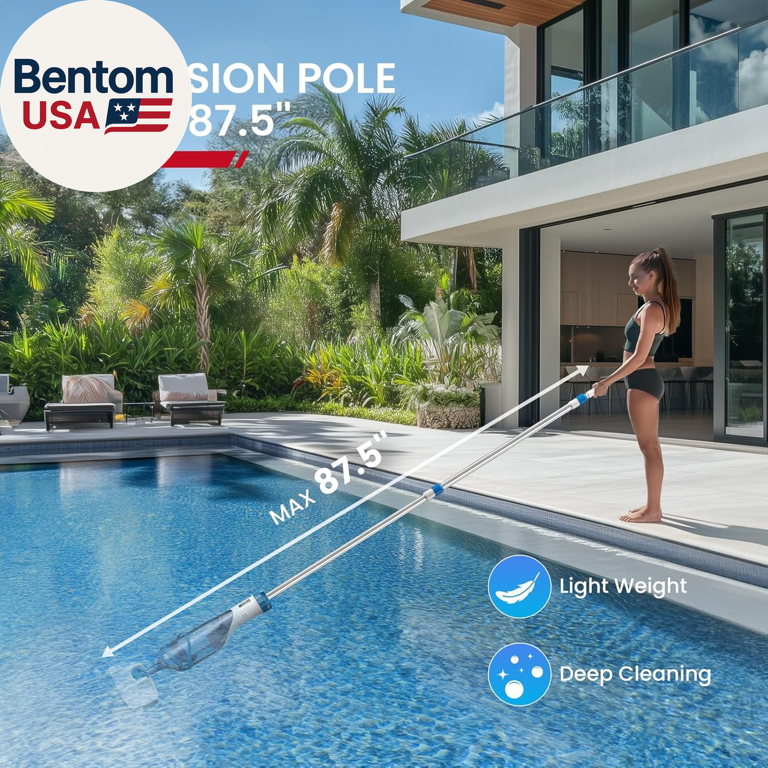 Pool Vacuum for above Ground Pool, Upgraded 13.4″ Wide Head & Telescopic Pole, 1