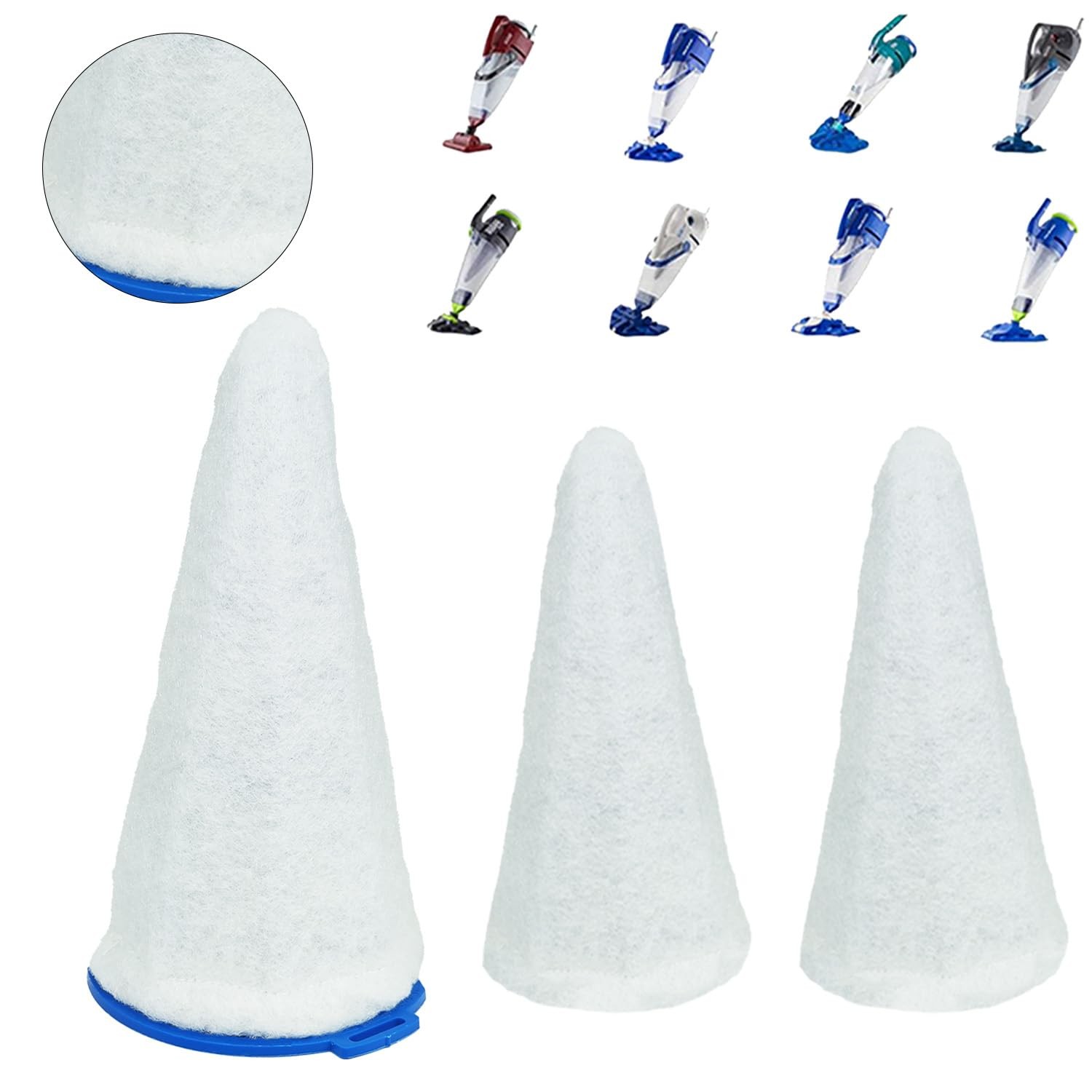 Replacement Vacuum Filter Cotton for Pool Blaster 3 Filter Cotton + 1 Blue Cone