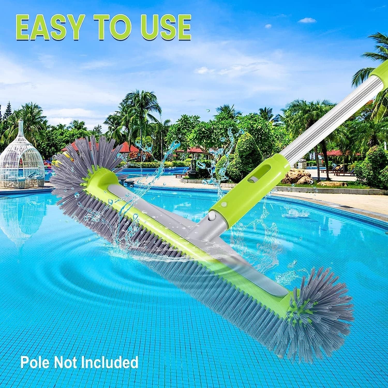 17.5″ Pool Brush Head Heavy Duty Aluminum 7-Row Nylon Bristles Round End EZ Clip