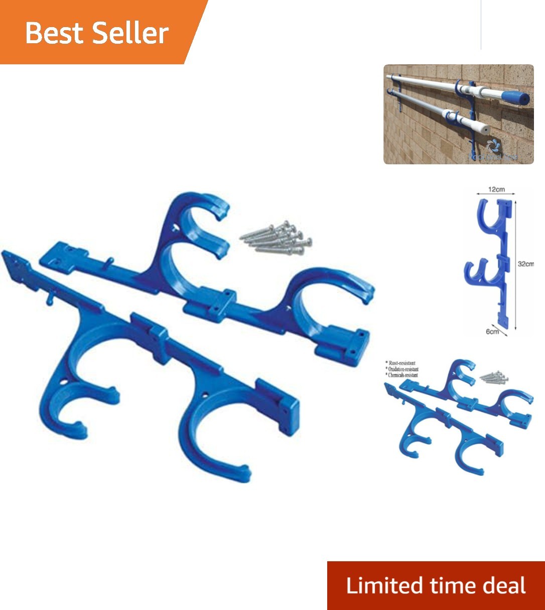 Wall-Mounted Rust-Resistant Hanger for Pool & Garden Tools – Easy Installation