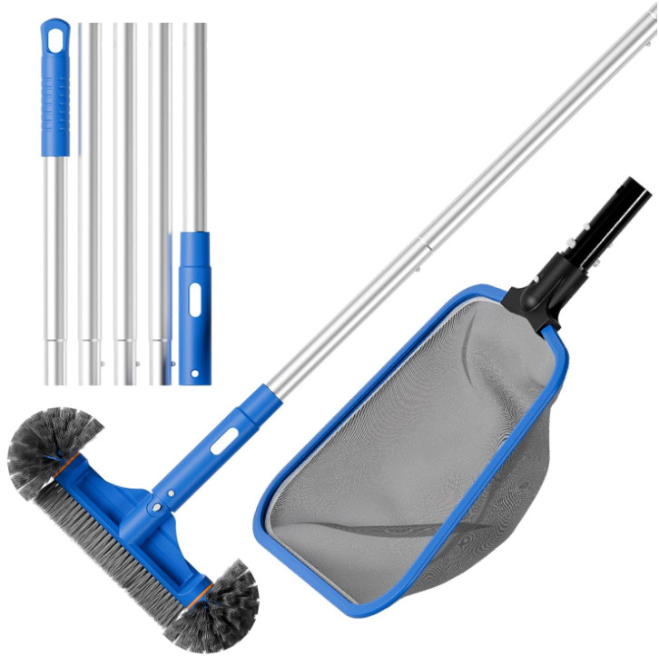 Kit Limpieza Piscina Red Skimmer Malla Fina Cepillo 12″ y Poste 70.5″, Nuevo