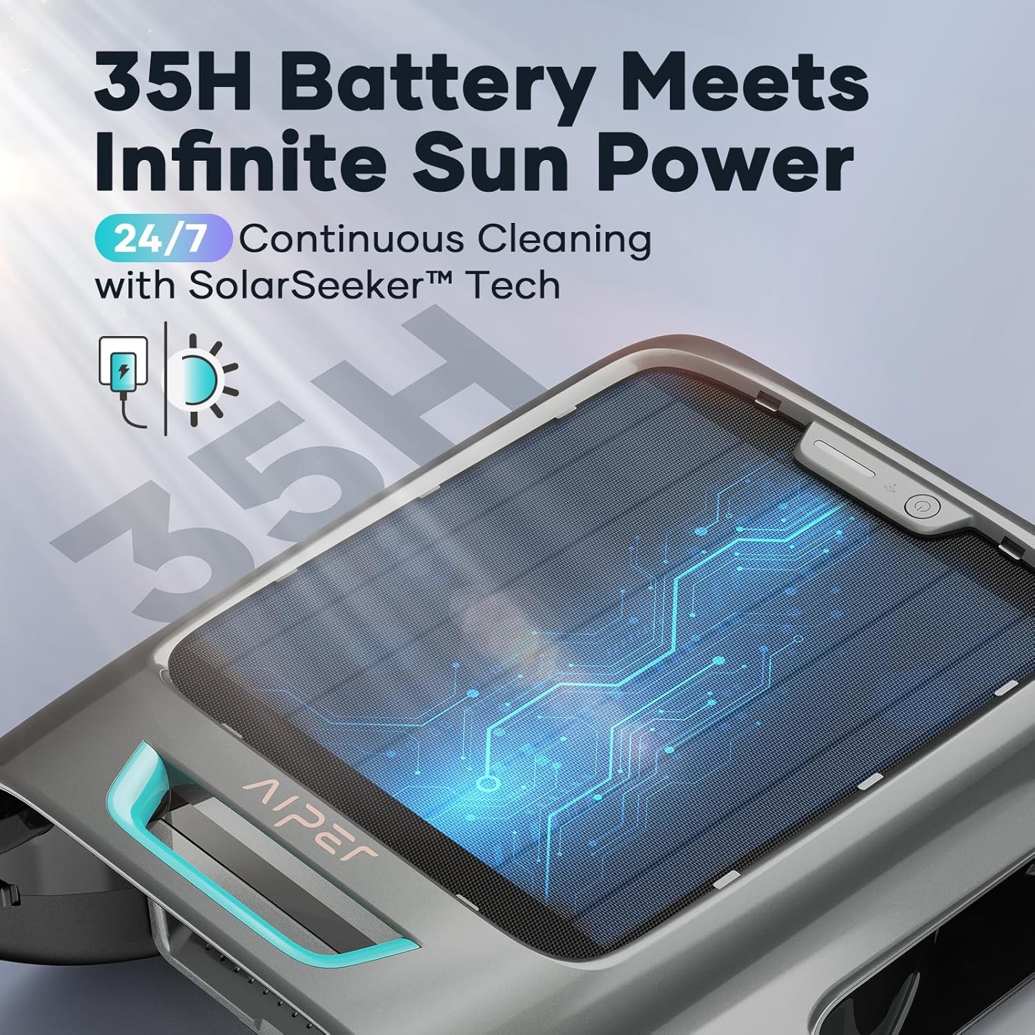 Solar Pool Skimmer with APP Support, 24/7 Cleaning, Dual Gray
