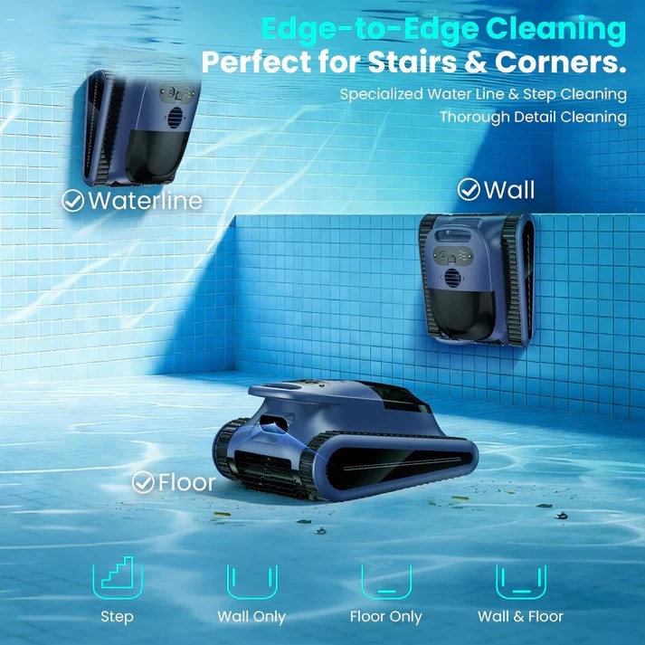 New Seauto SAT30 Pool Vacuum Robot 3 Modes Cleaner w/ Walls Cleaning APP Control