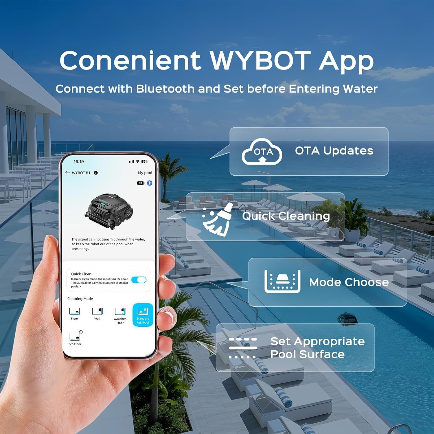 WYBOT B1 OS600 Robotic Pool Cleaner Cordless Smart Navigation App Control 2026