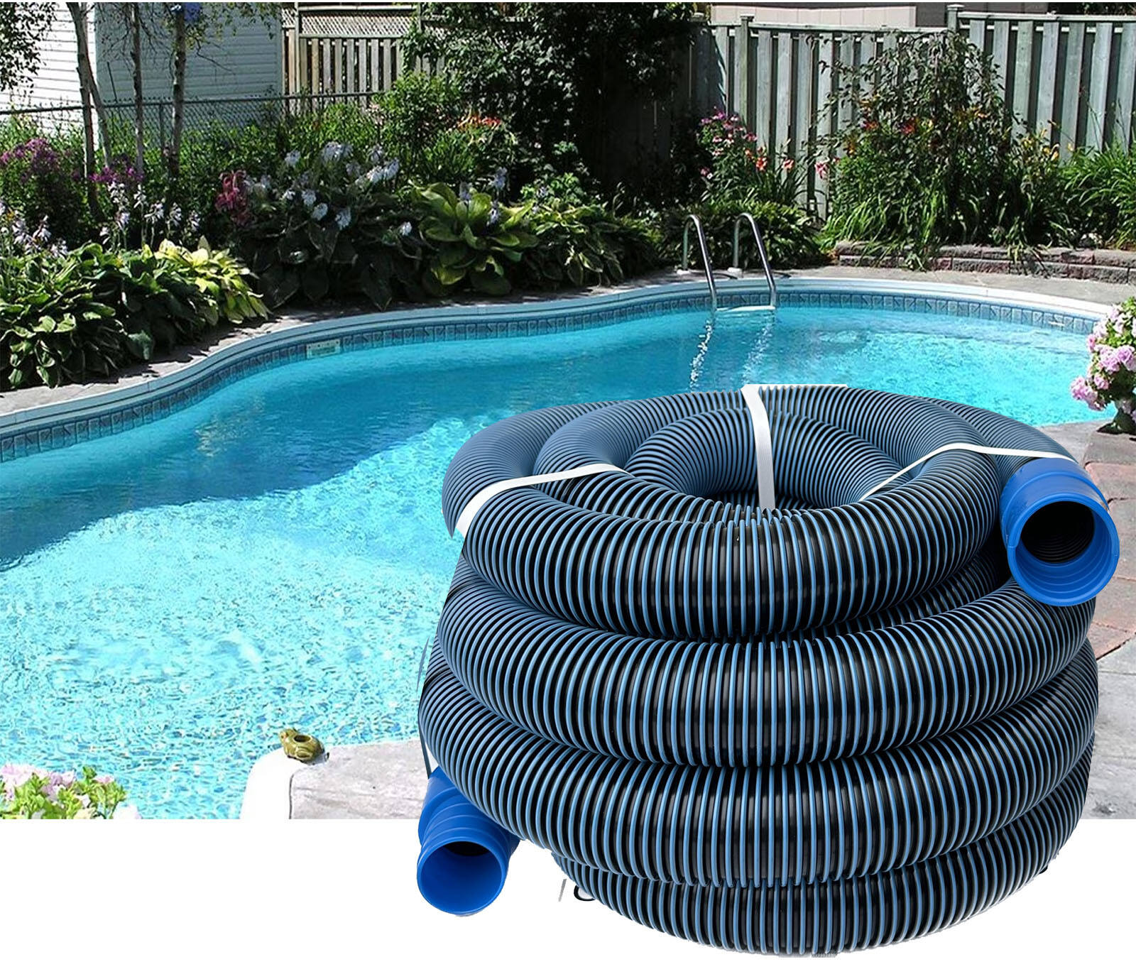 2″ x 32 FT Swimming Pool Spiral Hose Flexible Pool Vacuum Suction Cleaning Hose