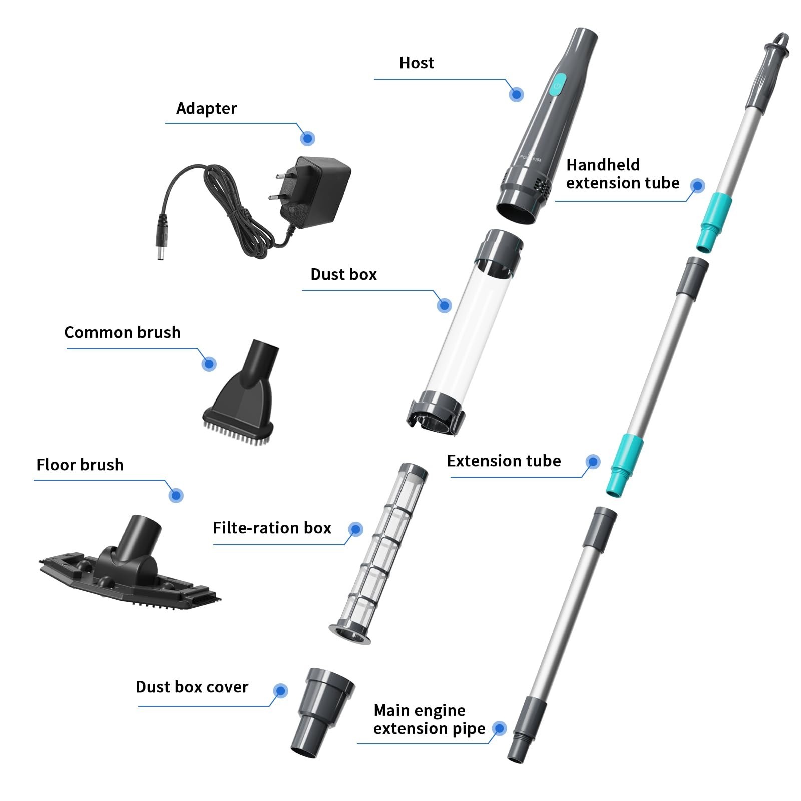 Handheld Pool Vacuum for Above Ground Pools & Hot Tubs, 2 Brush Heads, 90 Min Ru