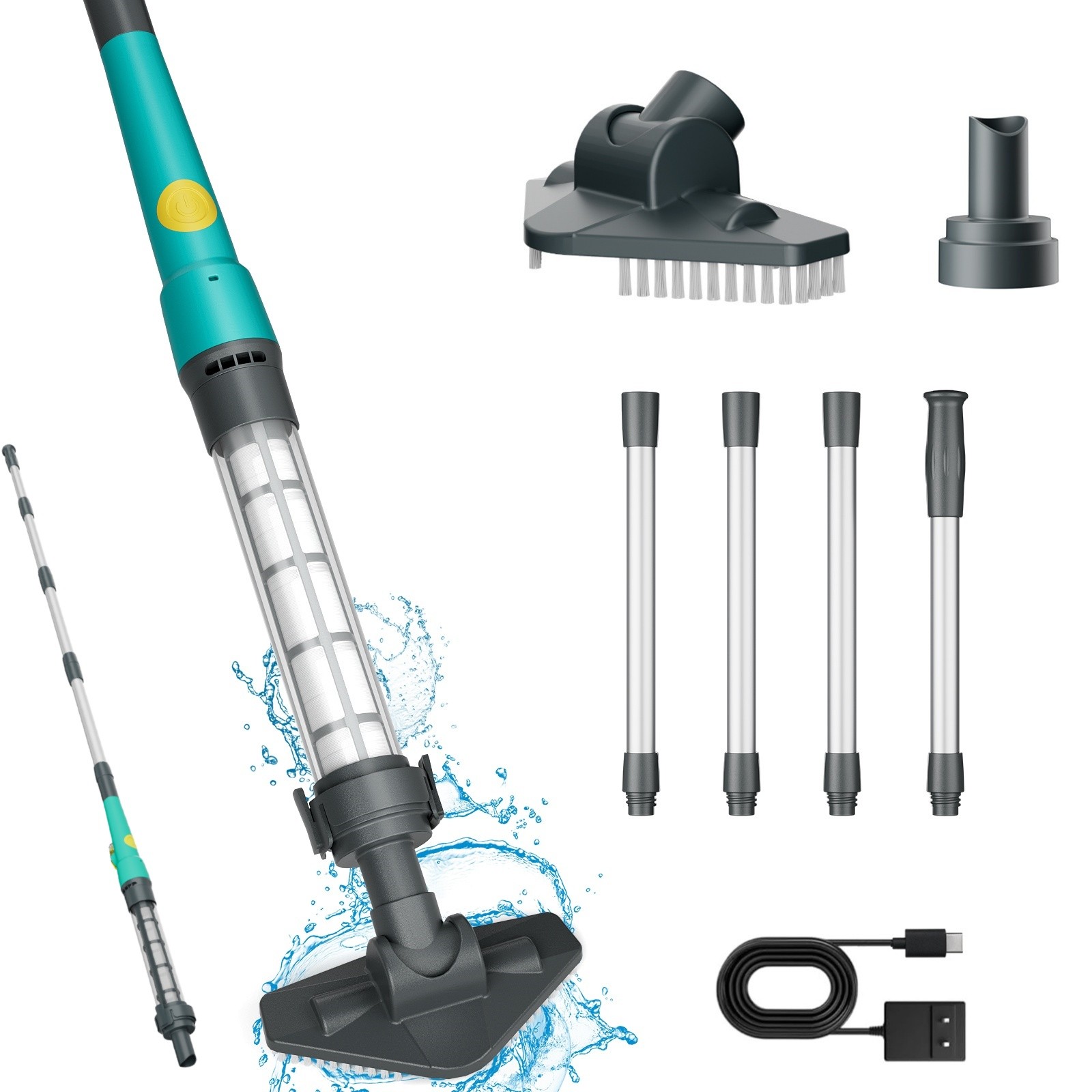 Mutaomay Cordless Rechargeable Pool Vacuum Handheld Cleaner IPX8 with Pole Green