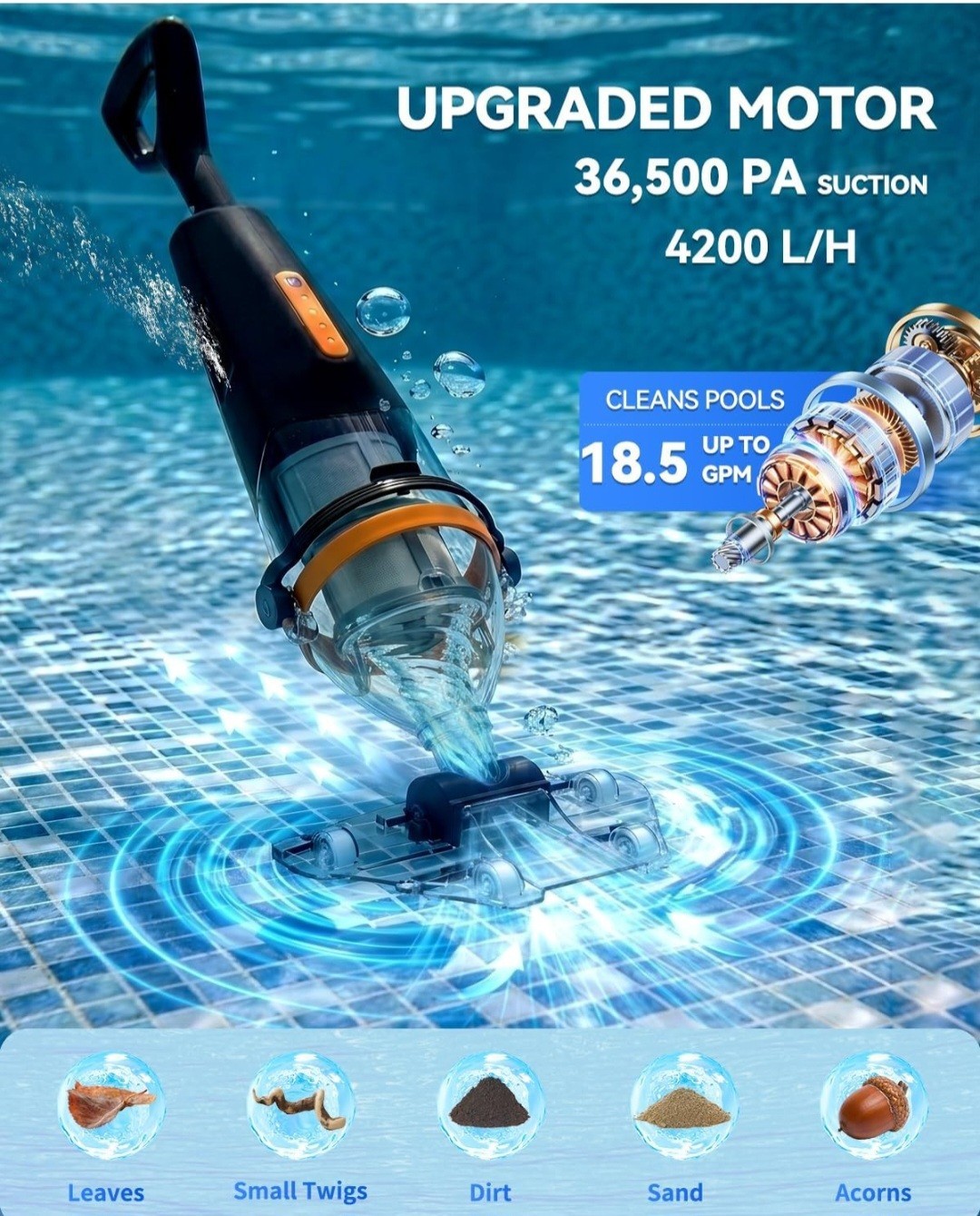 Wireless Remote Pool Vacuum, Cordless Pool Vacuum for Above Ground & Inground Po
