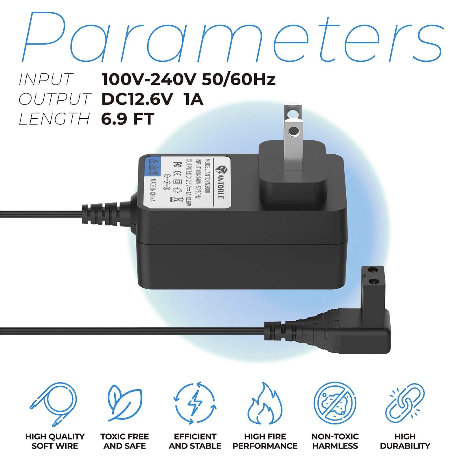 ANTOBLE 12.6V Charger Compatible with Aiper Seagull 1000 600 Smart Pool Black