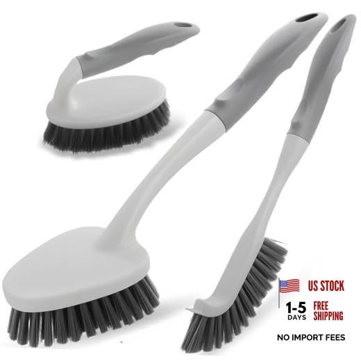 3 Pack Heavy Duty Scrub Brush Set for Household Use – Long Scrub Brush