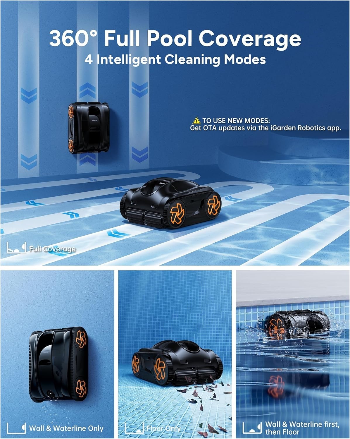 iGarden Cordless Robotic Pool Cleaner Wall Climbing APP Pool Vacuum Cleaner