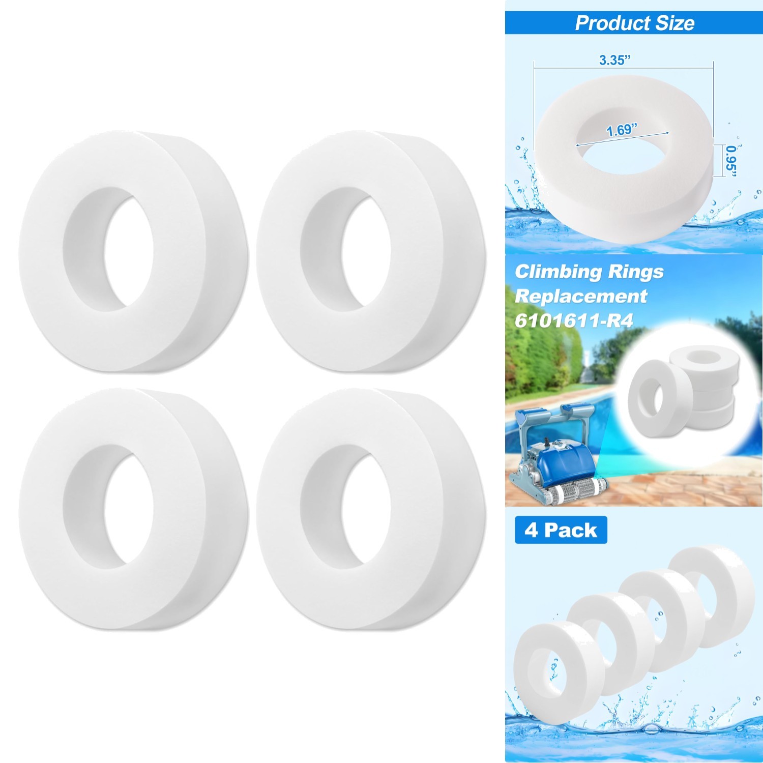 4 Pack Durable Climbing Rings for Maytronics Dolphin Pool Cleaners Easy Install