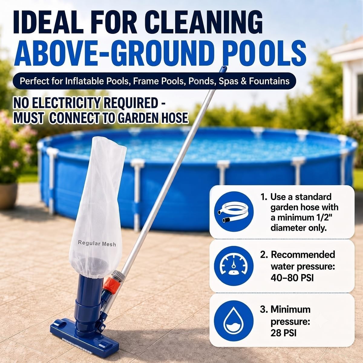 Water-Powered Pool Vacuum Cleaner – Ideal for Above Ground Pools and Spas