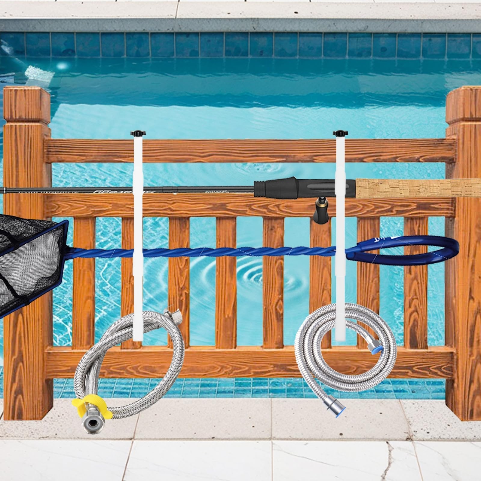 Adjustable Heavy Duty Pool Pole Hangers – 2 Pack, Fence Hooks for Skimmers, Rake