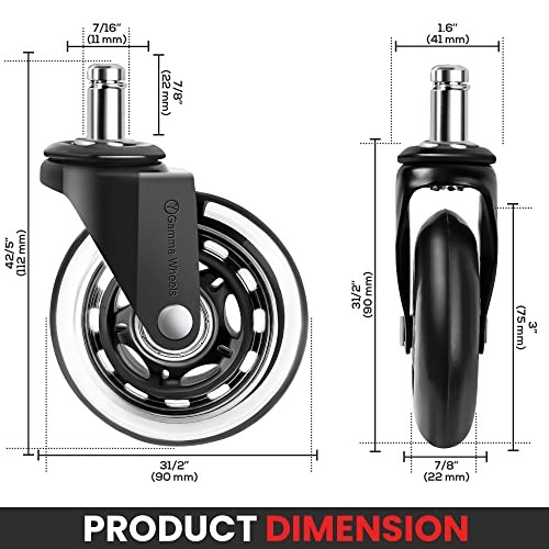 Premium Gamma Office Chair Wheels Black, Pack of 5, 7/16 x 7/8 Inch – Heavy