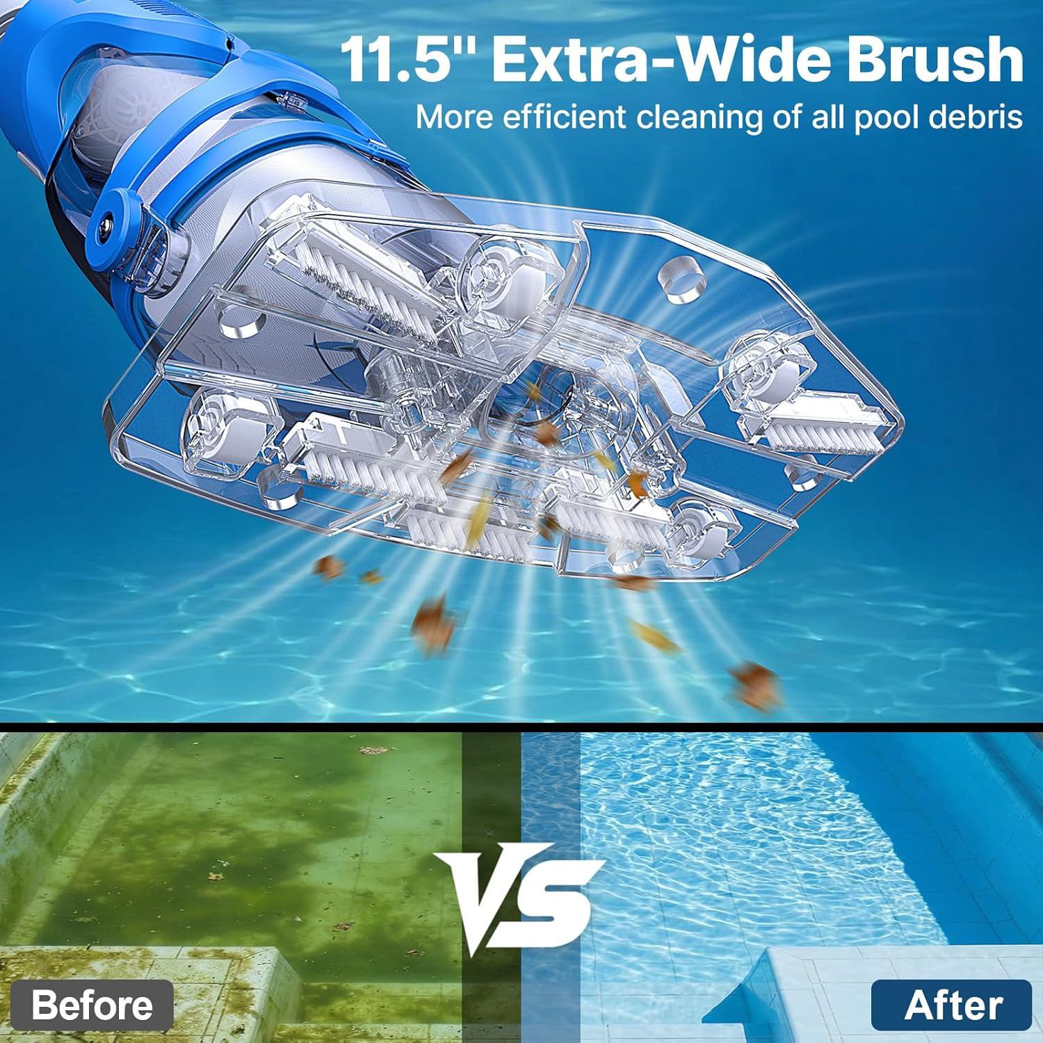 Cordless Pool Vacuum, 40W Strong Suction 18.5 GPM, 60 Mins Runtime, Handheld Rec